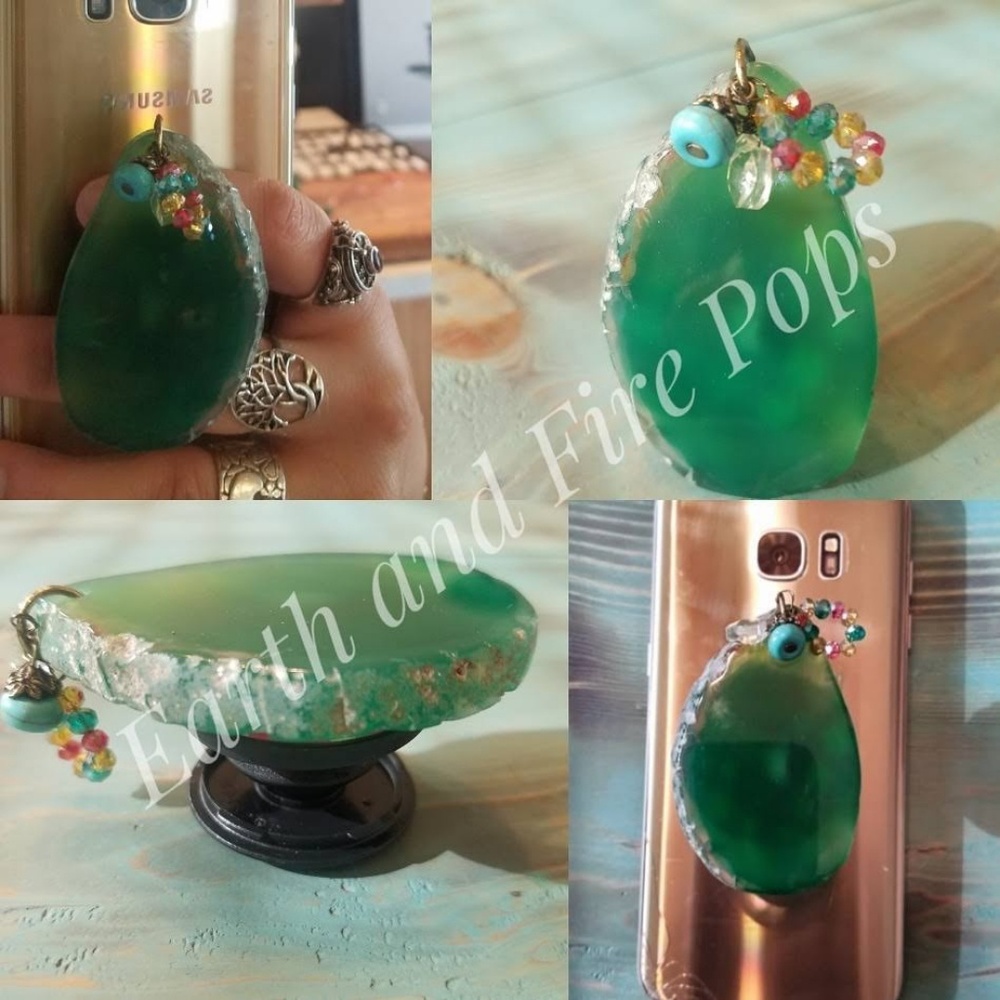 Green Rough Agate w Beads Phone Accessories